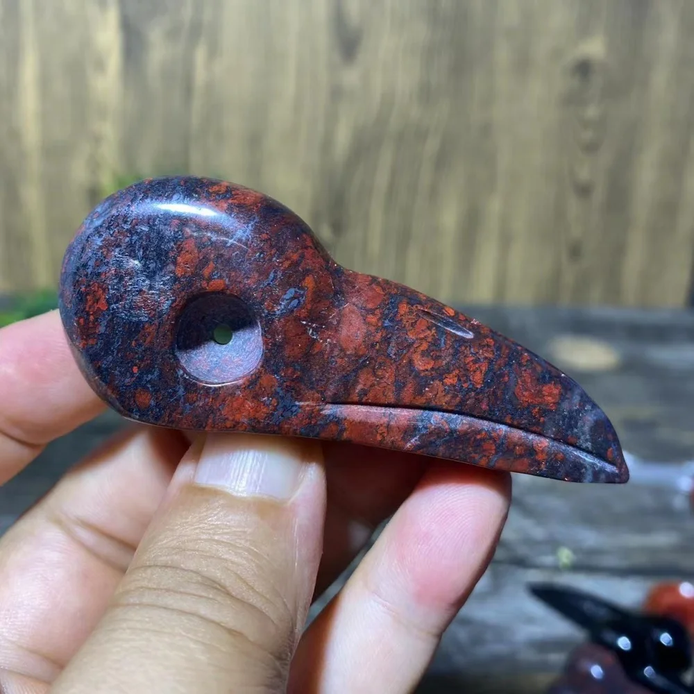 Crystal Natural  Carving Bloodstone And Obsidian Bird Skull Stone Quartz Decoration Reiki Gemstone High Quality Beauty Healing