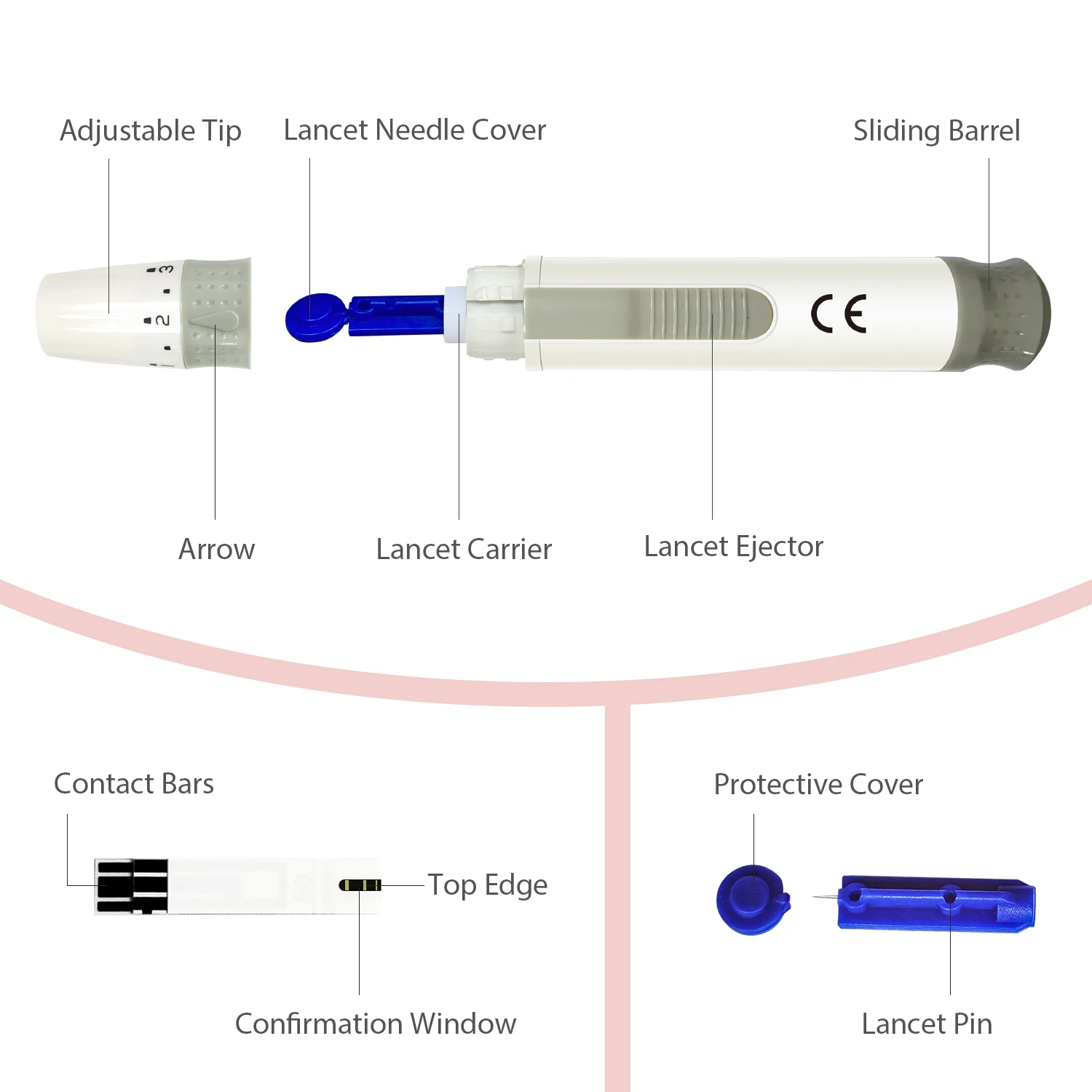 SEJOY 100 Stück Blutzuckerteststreifen für BG201/202/203, Blutzuckermessgerät Diabetes-Testkit mit 25 Stück Teststreifen/Lanzetten – Detail 4