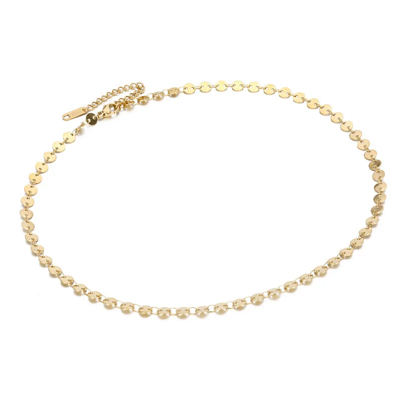 Fashionable Round Disc Chain Gold-Plated Stainless Steel Necklace and Bracelet for Women Daily Wear Minimalist Jewelry Gift