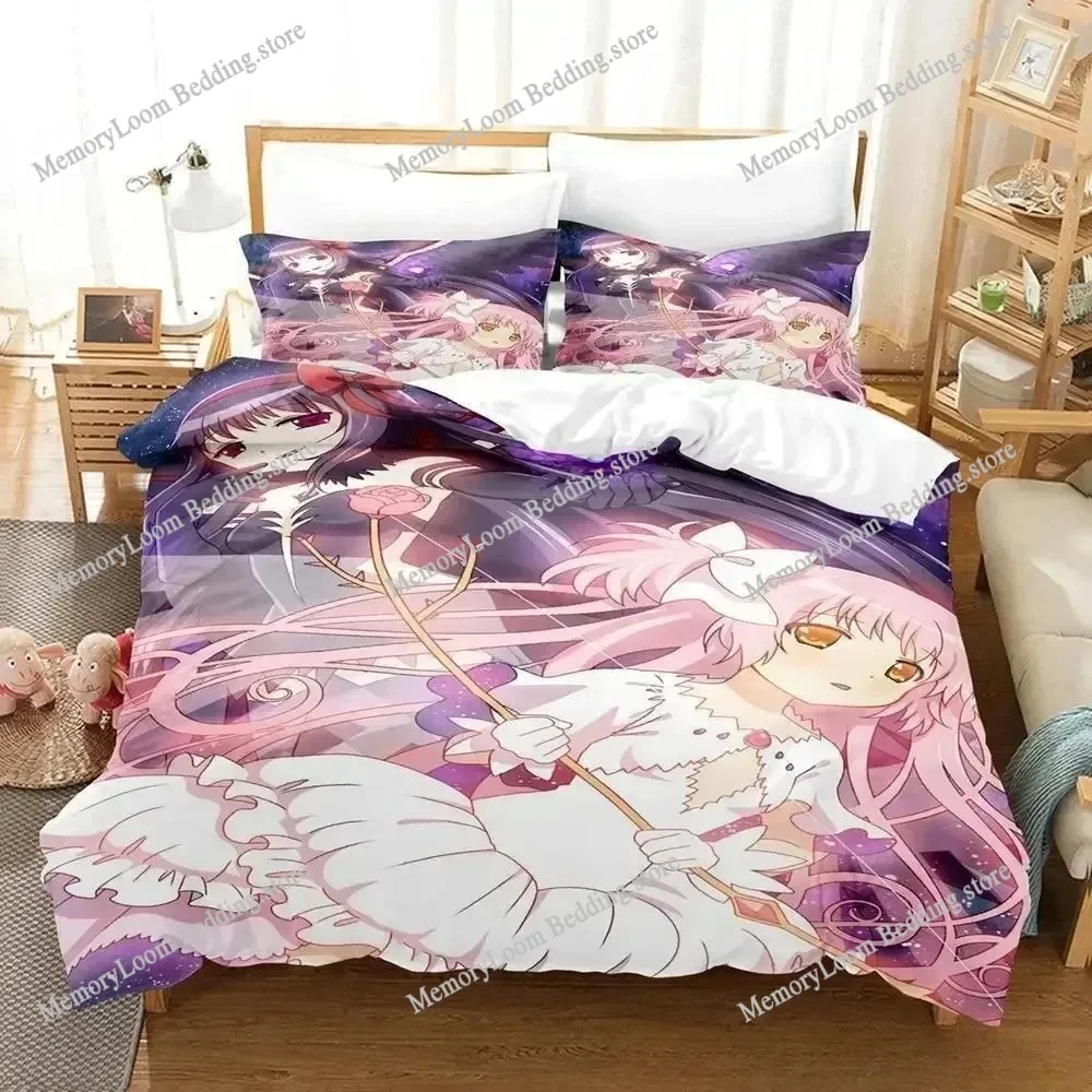Puella Magi Madoka Magica Cute Bedding Set Cartoon Anime Adult Kid Bedroom Soft Duvet Cover 3D Print Vibrant Kawaii Anime Set
