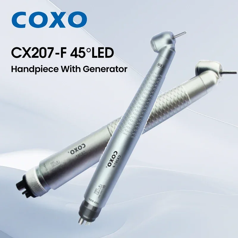 

COXO CX207-F 45 Degree Angled Dental LED Turbine Handpiece - High-Speed Air-Driven with Triple Spray for Tooth Clean & Whiten