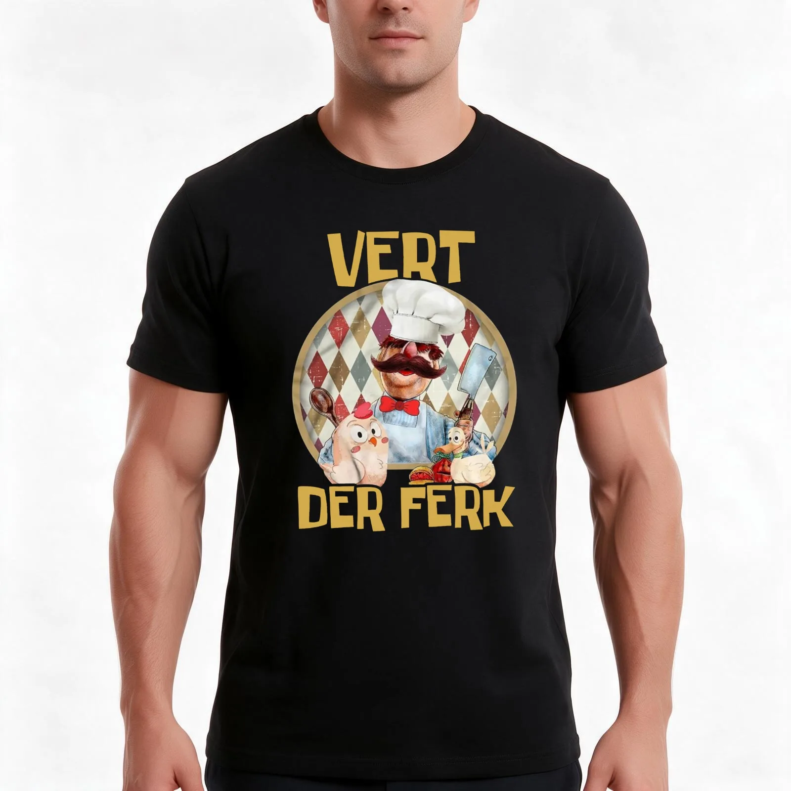 Vintage Vert Der Ferk Swedish Chef Knife Chicken Duck Customized Handmade T-Shirt, Summer Casual Cotton Tee, Unisex Men Women