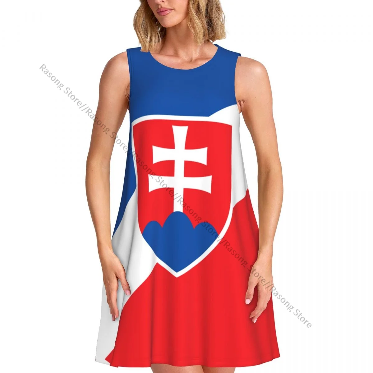 O cou sans manches au-dessus robe slovaquie drapeau Style femmes décontracté genou femmes robe Maxi robes