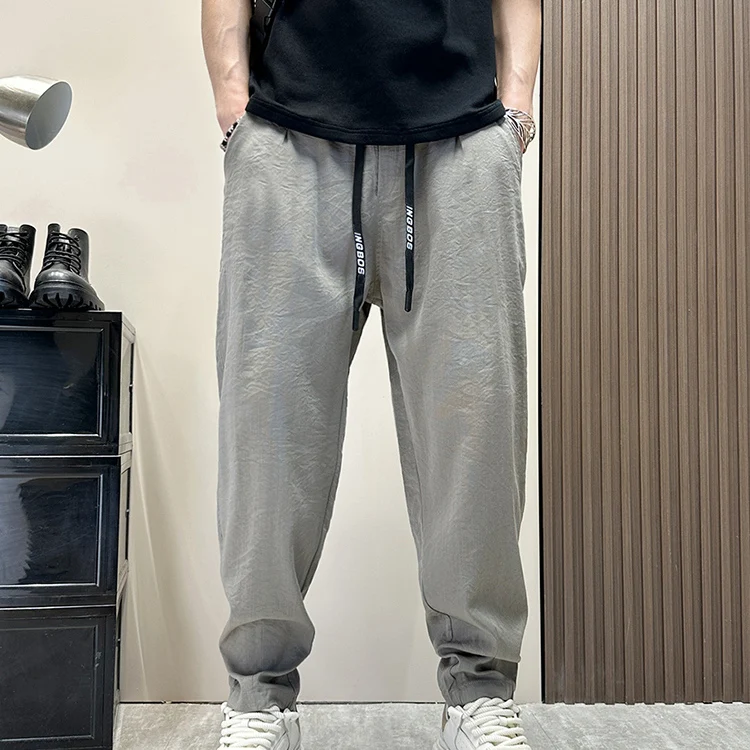 

Men's Summer Thin Cotton Linen Casual Pants Breathable Loose Straight Leg Harlan Nine Points Pure Color Trendy Brand Harlan P...