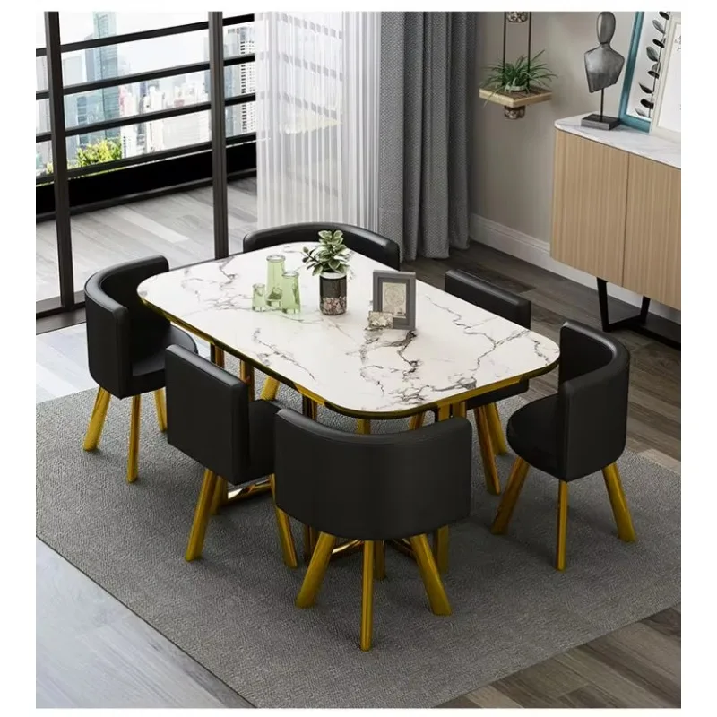 고급 원목 모던 풀우드 대리석 식탁 세트 6인용 테이블 및 의자, 거실/레스토랑 가구 세트 의자