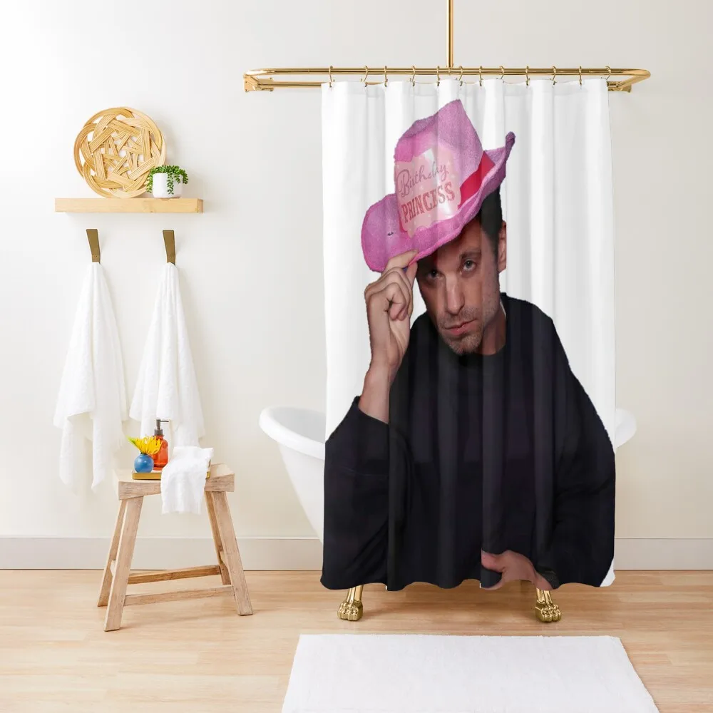 

Yee Haw! Sebastian Stan with Pink birthday Princess Cowboy Hat Shower Curtain Luxury Bathroom Shower Bathroom Curtain