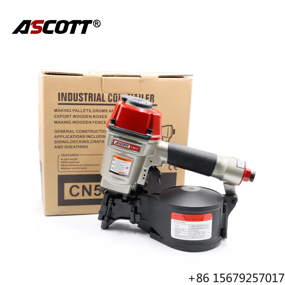 ASCOTT CN90B Heavy Duty Pneumatic Coil Nail Gun 15 Degree Aluminum Framing Roofing Siding Pallet Construction Top Exhaust 1 Year