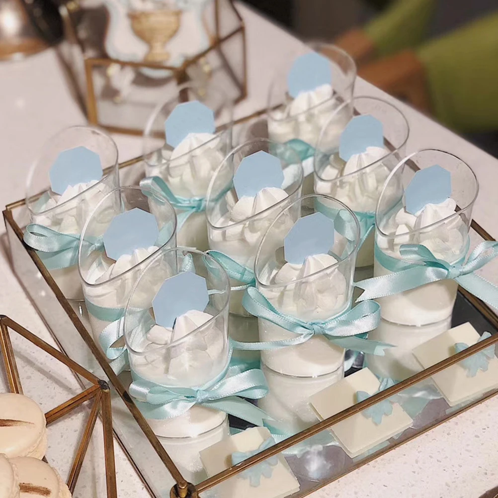 

50pcs Mini Pudding Cup Clear Plastic Dessert Cups Oblique Mouth Transparent Parfait Ice Cream Jelly Mousse Party Supplies