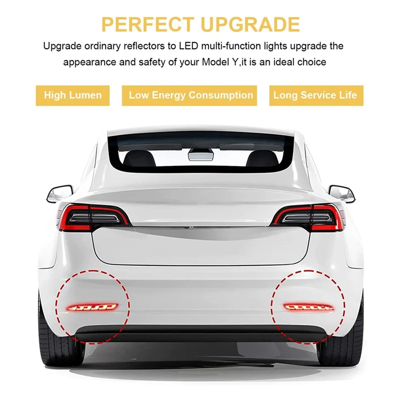 

For Tesla Model Y 2021 2022 Rear Fog Light Bumper Reflectors Brake Tail Sequential Flash Singal Lights