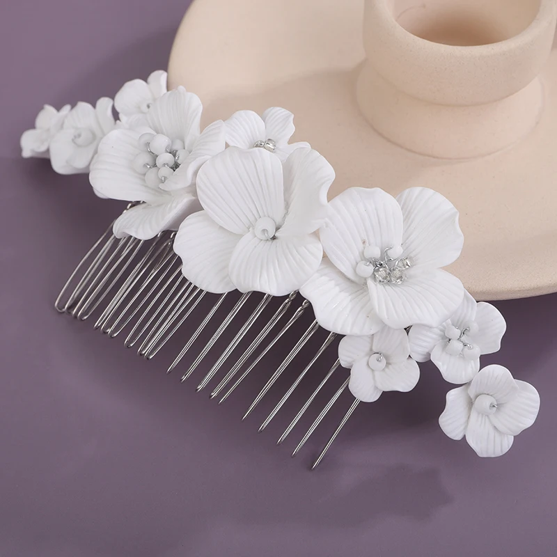 Flower Bridal Hair Comb for Brides Ceramic Flower Side Comb Hair Clip For Women Hair Accessories for Brides