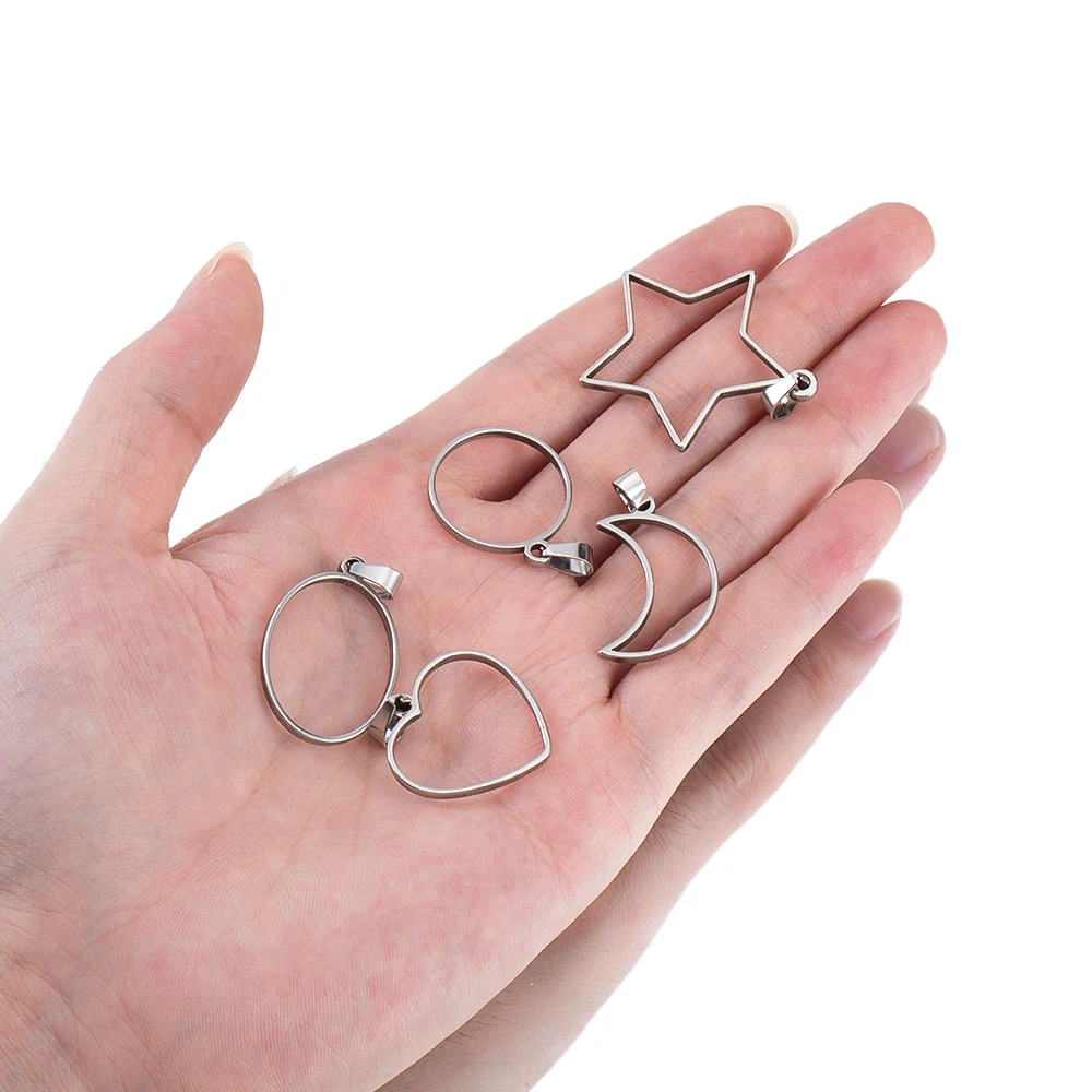 5 sztuk Hollow gwiazda ze stali nierdzewnej ramki w kształcie księżyca pusta ramka DIY kolczyki geometryczne serce wisiorek baza naszyjnik z amuletem tworzenia biżuterii — zdjęcie 4