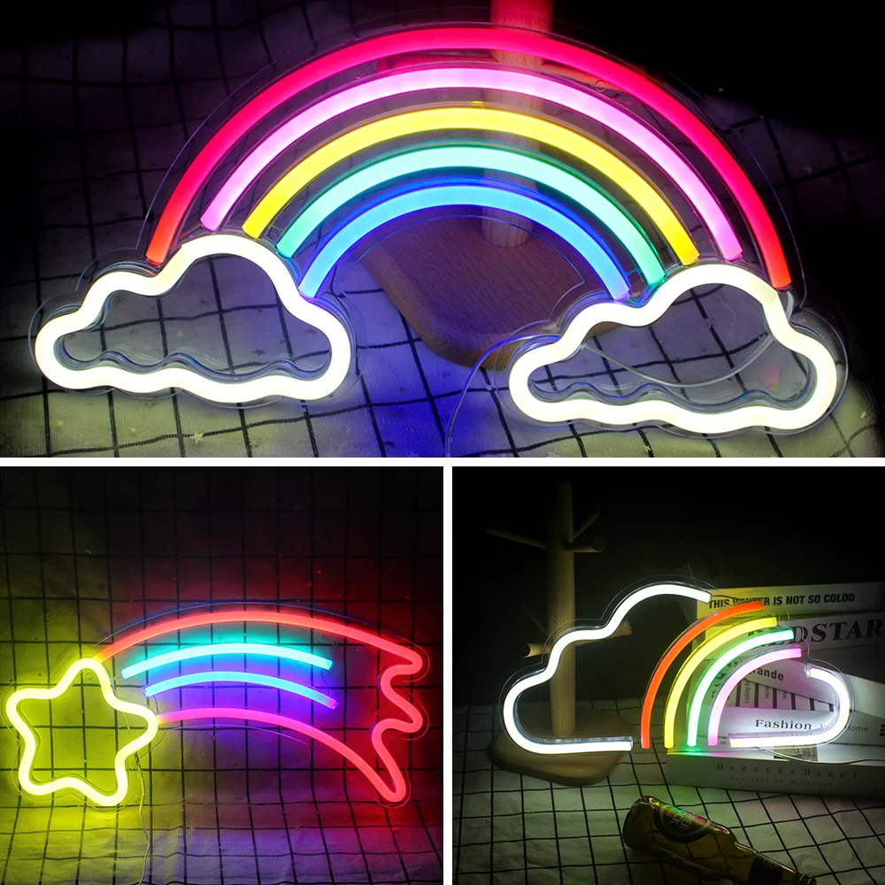 Rainbow Cloud Neon Light Sign Wall Neon Sign Cute Colorful Neon Sign USB Powered for Wall Art Bedroom Party Holiday Decor Neon