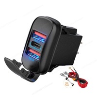 3-Ports 12-24V USB Outlet Charge Socket USB-C Rocker Switch Insert Dual 18W QC3.0 Fast Charger for RV Car Truck Boat Motorcycle
