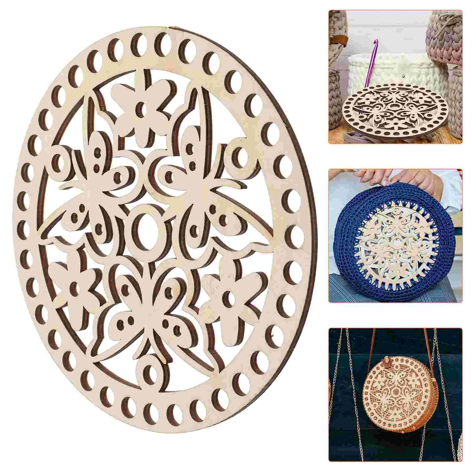 2 Pcs Wooden Crochet Base Basket Weaving Bag DIY Supplies Material Bottom Handbag Bases Natural Baskets