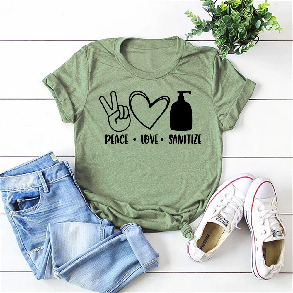 2024 Peace Love Sanitize Shirt Funny Quarantine T-Shirt Unsex Social Distancing Shirts Wash Your Hands Stay Home Tee y2k t shirt