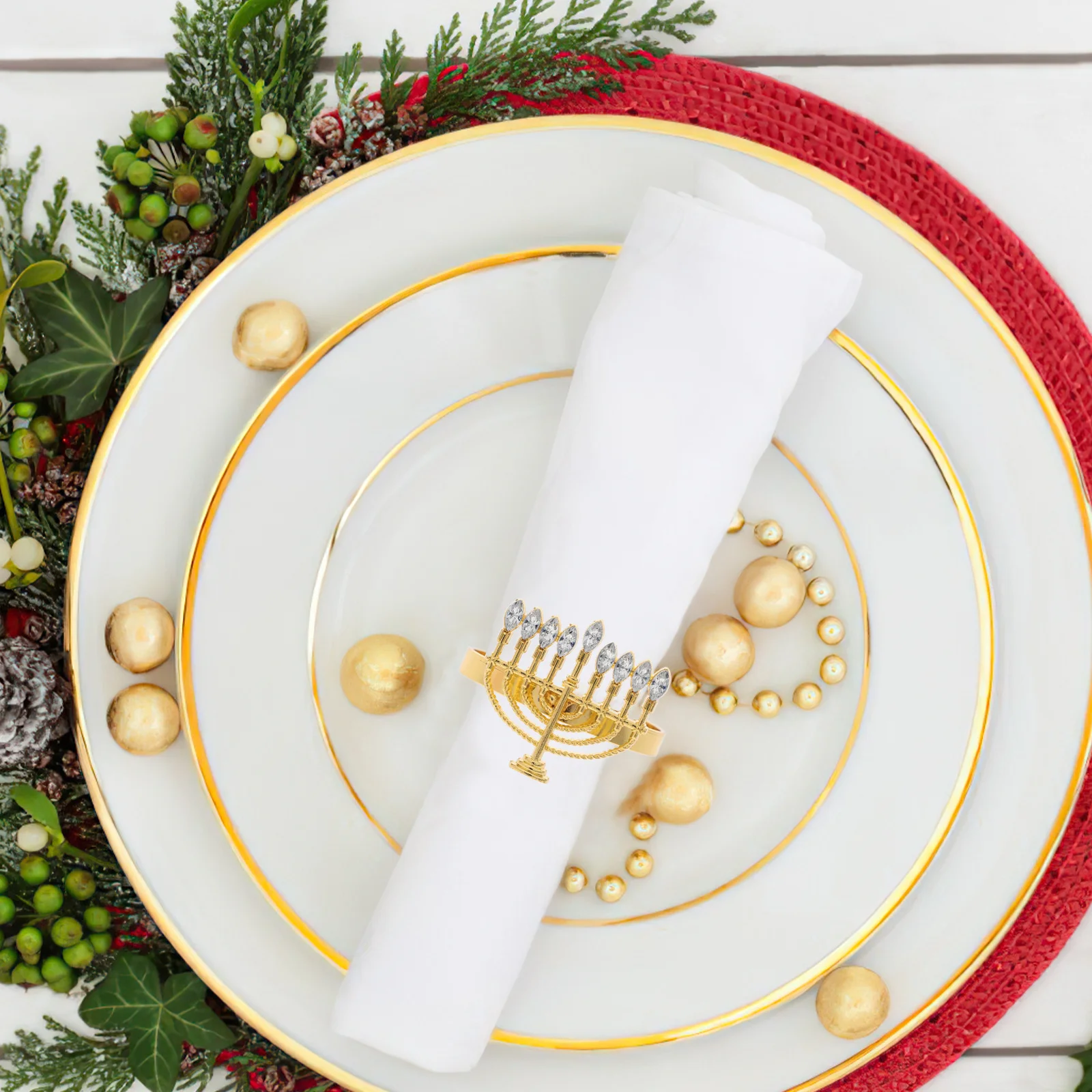 

4Pcs Napkin Rings Elegant Hanukkah Design Reusable Alloy Serviette Holders for Formal Dinner Decoration Napkin Rings