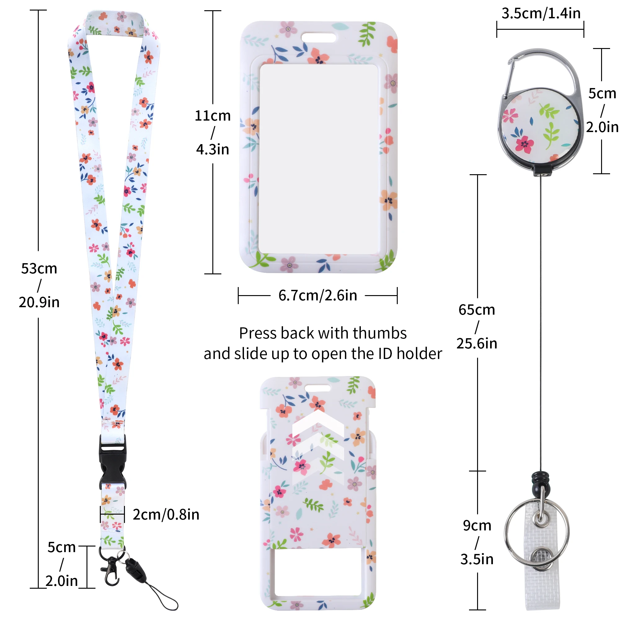 Flower ID Badge Holder with Breakaway Lanyard, Retractable Badge Reel，Work Name Tag Breakaway Lanyard ID Card Protector