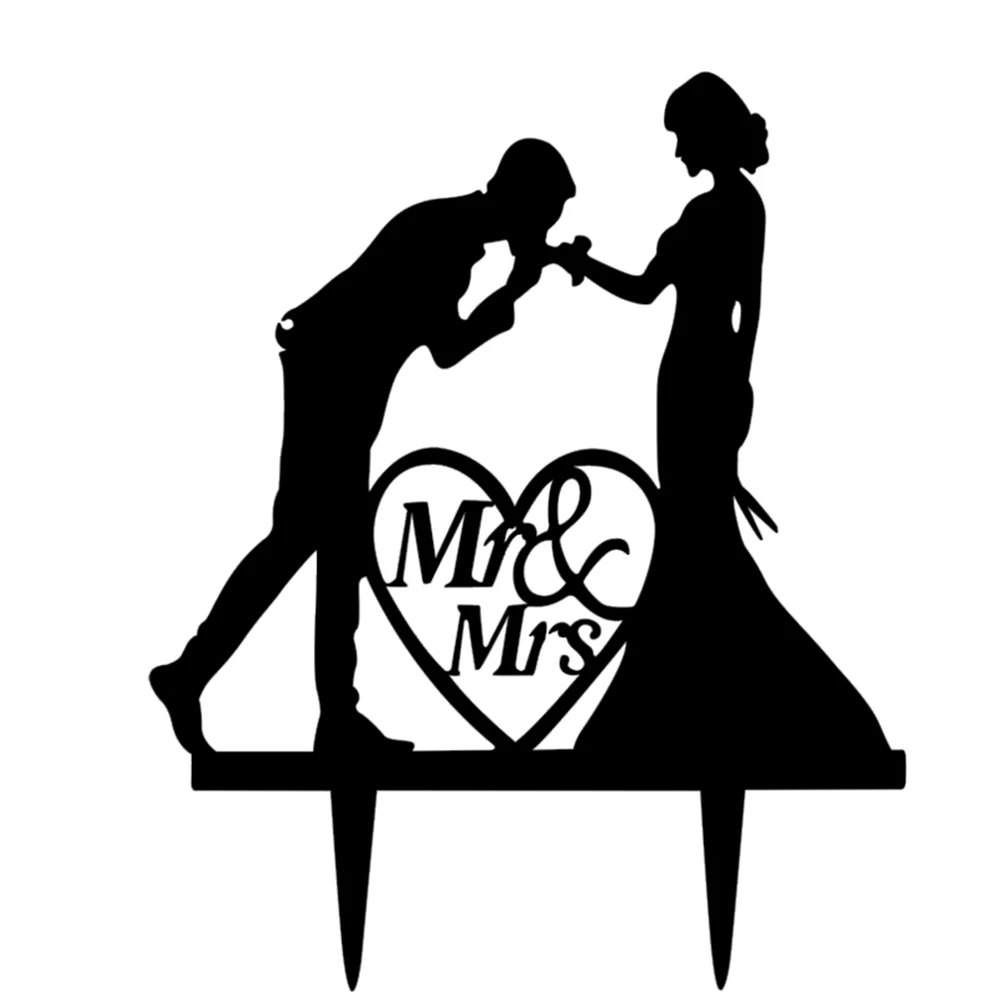 

Acrylic Wedding Cake Topper Bride and Groom Design Delicate Carved Picks for Engagement Valentine's Decoration