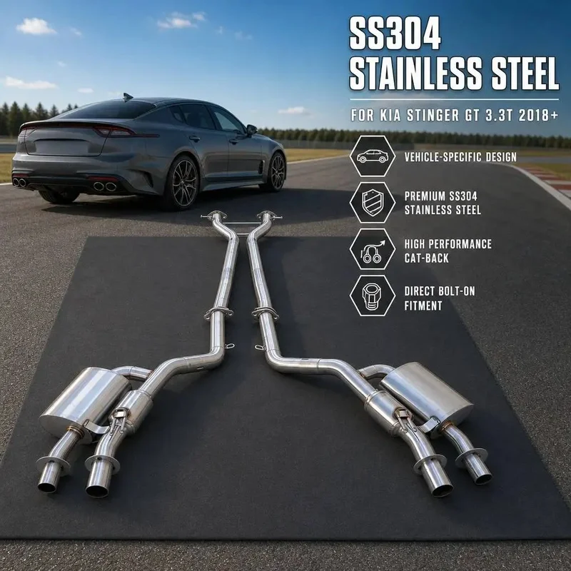 SS304 Stainless Steel Catback Exhaust System, High Performance Exhaust Pipe for Kia Stinger GT 3.3T 2018+