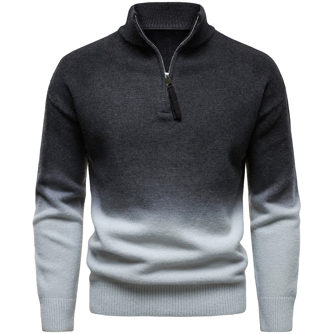 Autunno e inverno moda nuovo articolo sfumatura di colore mezza cerniera colletto rialzato moda classica maglione da uomo maglione lavorato a maglia da uomo