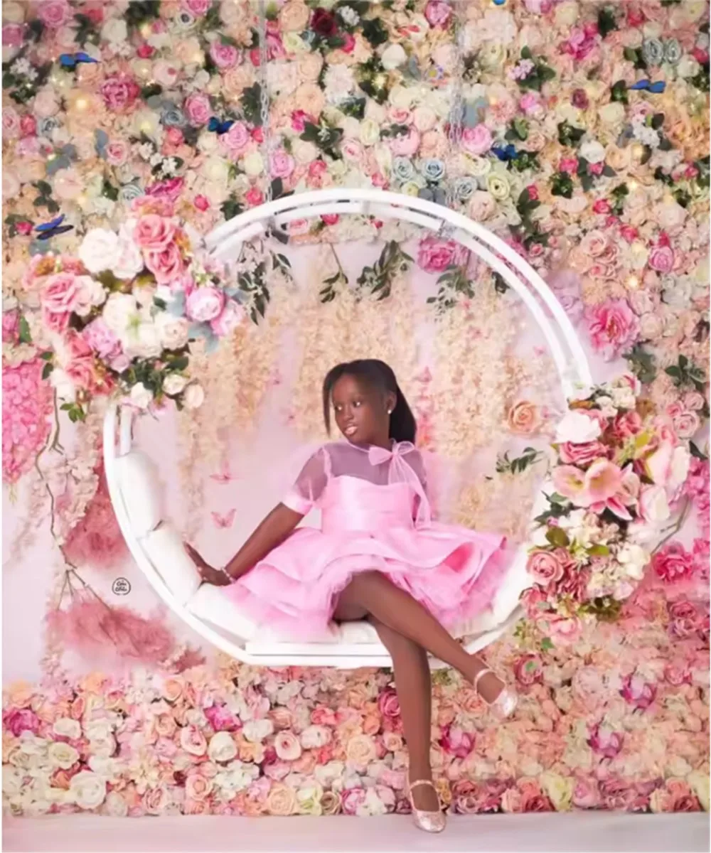 

Cute Flower Girl Dress Baby for Wedding Bow Tiered Baby Kids Birthday Party Formal Wear First Communion Gown Customized