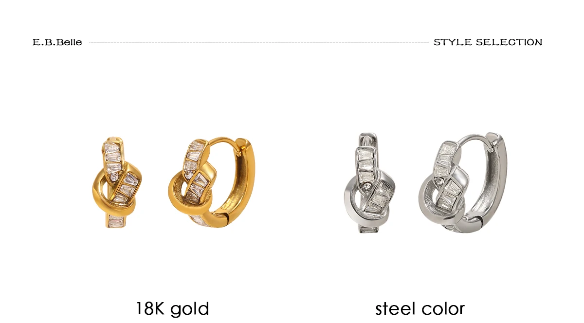 E.B.belle Unregelmäßige Knoten-Zirkon-Creolen 18K Vergoldete Edelstahl-Ohrringe für Frauen Hypoallergener Schmuck Geschenk – Detail 6