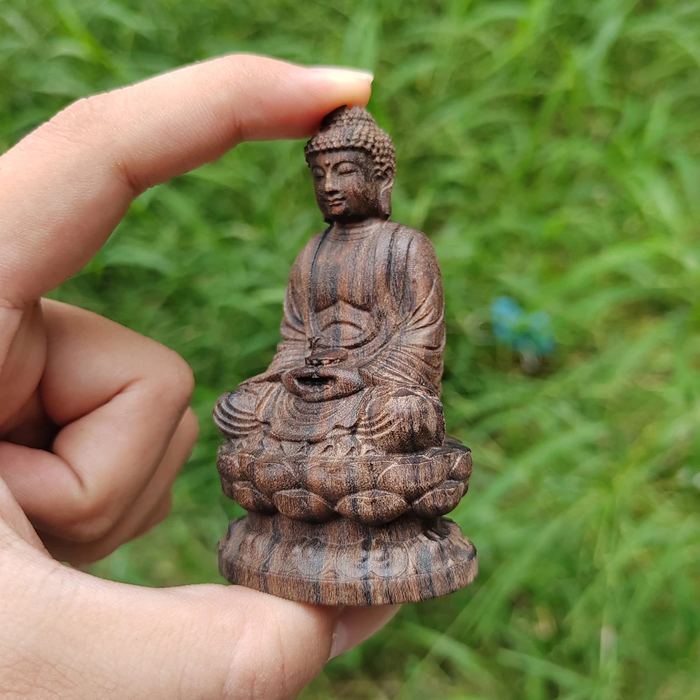 1 Piece Wooden Lotus-Sitting Buddha Statue, Wood Carving of Vairocana Buddha, Shakyamuni Buddha Figurine, Zen-Inspired Craft Ornament