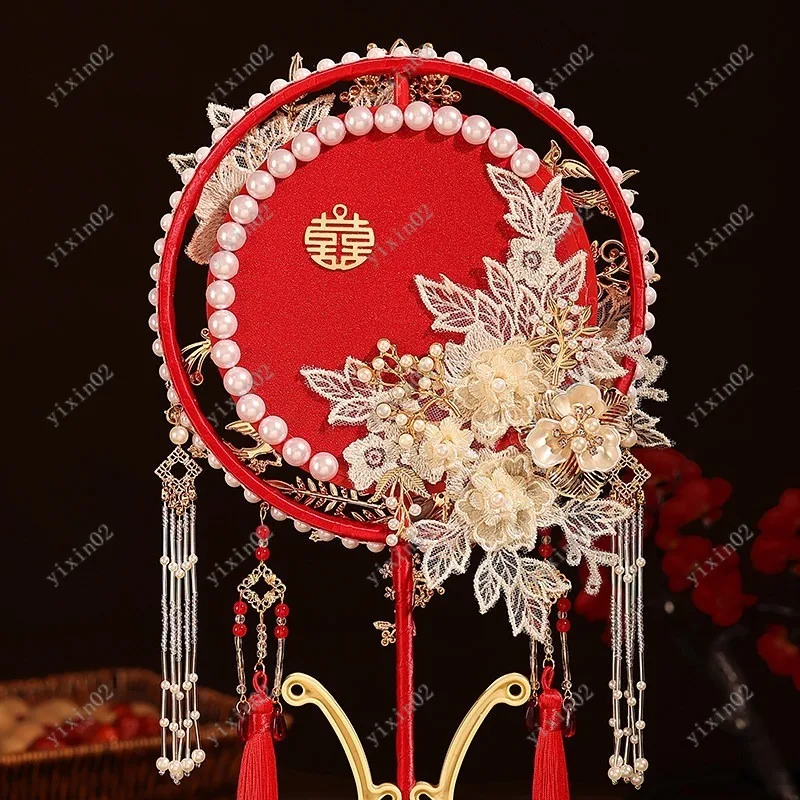 High-End Classical Bridal Hand Fan Handmade Wedding Gift for Bride