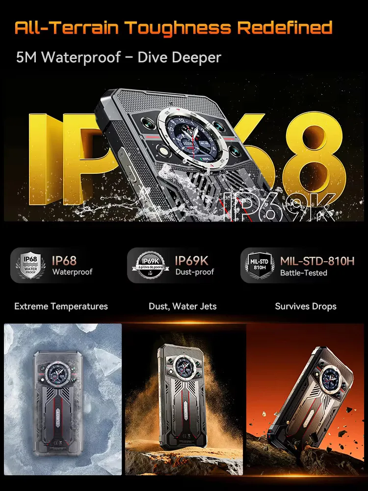 Cubot KingKong 11 Rugged 5G Smartphone 10200mAh Battery Dimensity 7025 32GB RAM(16+16) 256GB ROM 108MP Camera Android 15 NFC