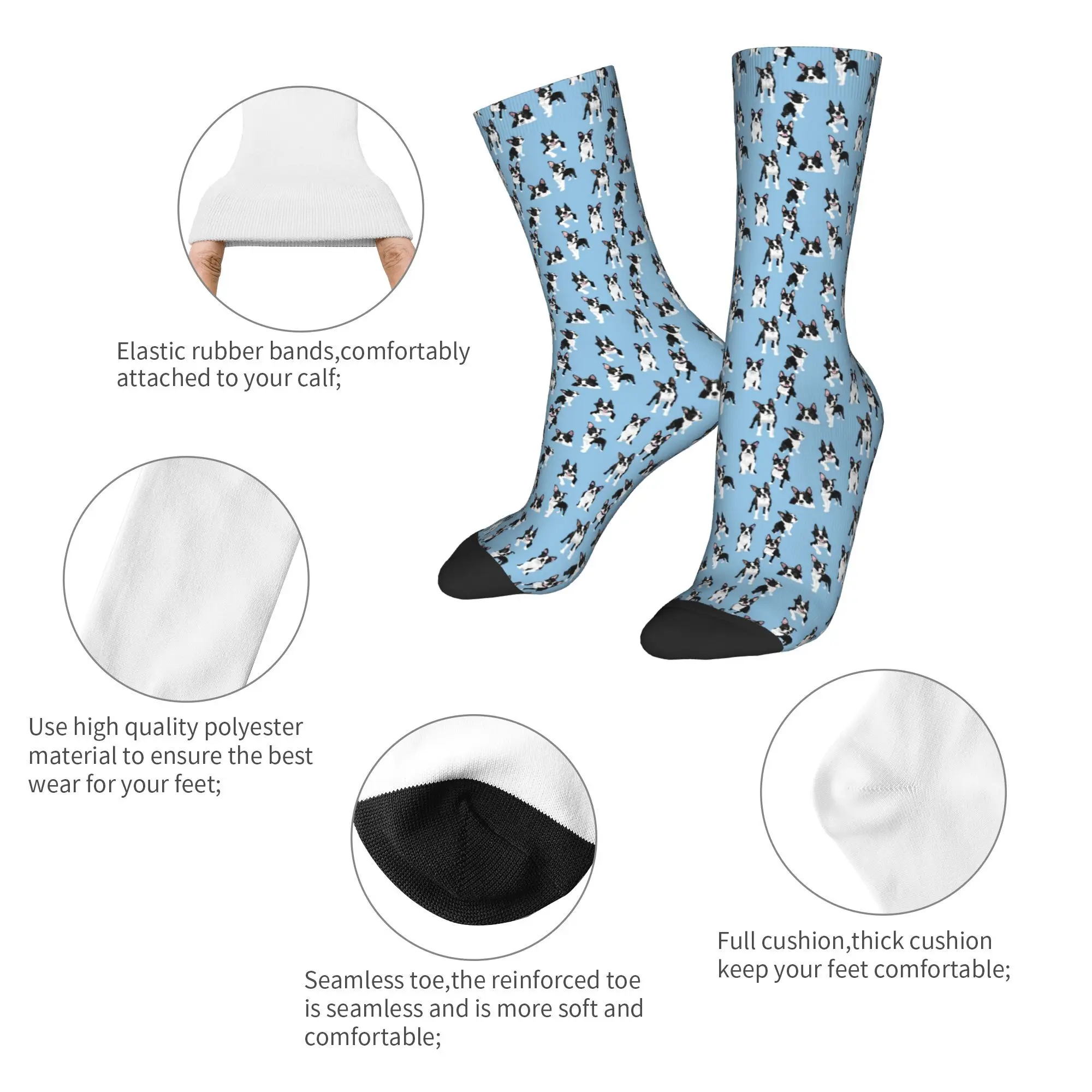 Boston Terrier Calzini per cani carini Harajuku Calze assorbenti per il sudore Calzini lunghi per tutte le stagioni Accessori per regali unisex