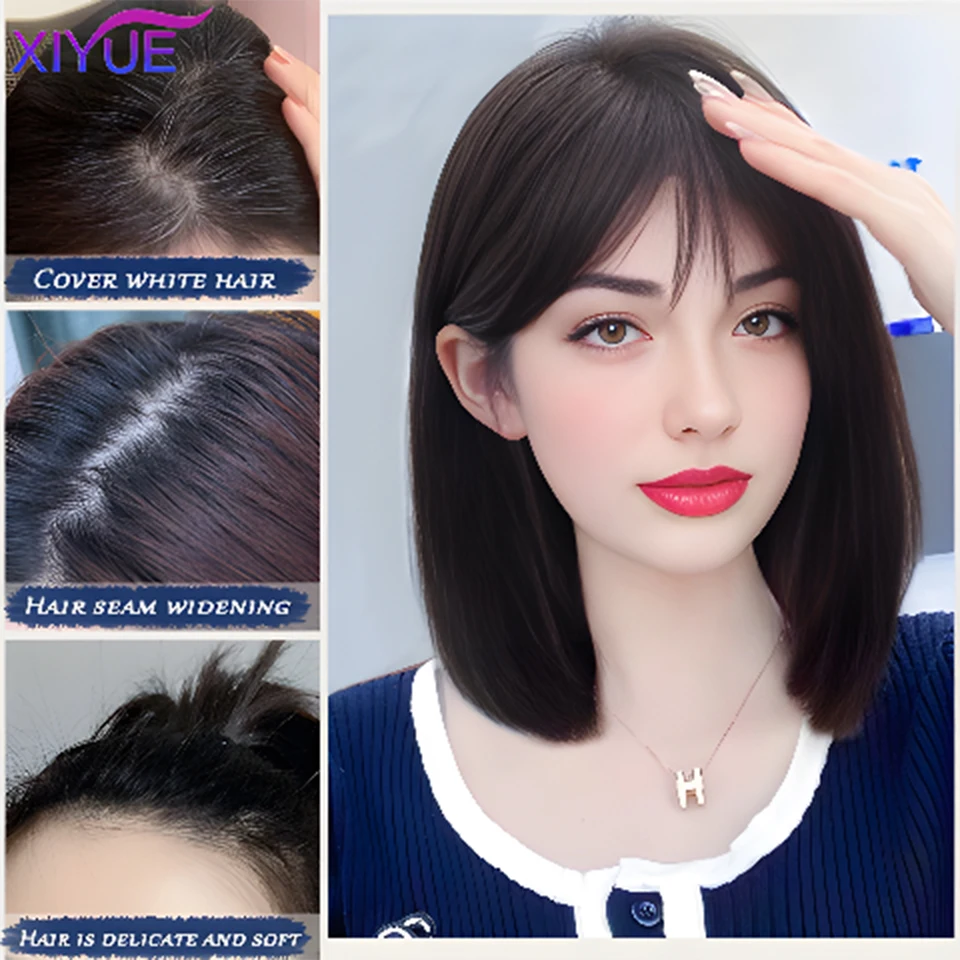 XIYUE Wig Women\'s Head Repair Hair Increase Volume Fluffy High Head Light and Thin Invisible Octagonal bangs Synthetic Wig Piece