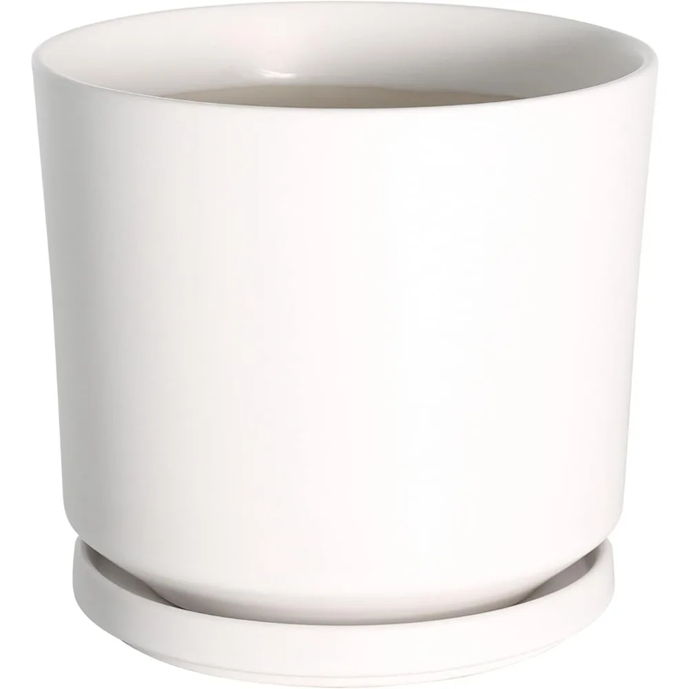 

Plant Pots Indoor 9 inch White Ceramic Planters with Matte Finish - Sturdy Flower Pots with Drainage Hole and Saucer