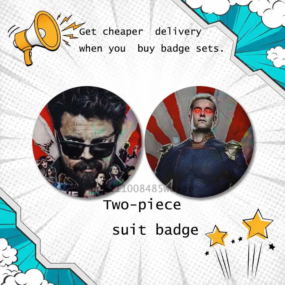 Brooches for Backpack 25,32,44,58,75mm Billy Butcher movie Homelander The Boys Round Enamel Pins 2-piece set Cartoon Anime Badge