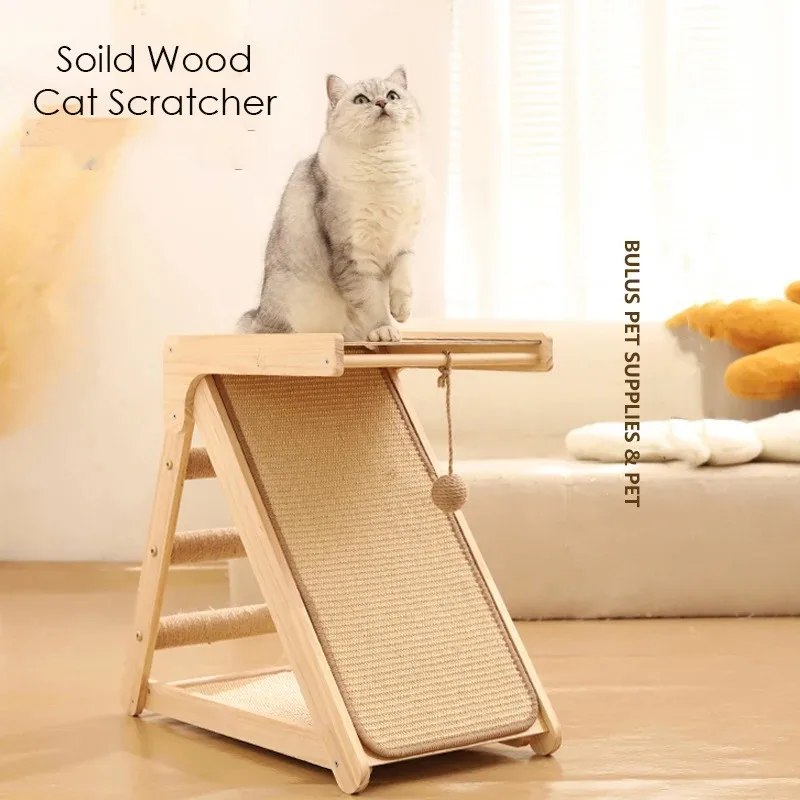 

【Best Sale】Wooden Pet Scratcher Pet Scratching Post Sisal Wear-resistant Pets Kitten Scratching Grinding Paws Toys Furniture Pro