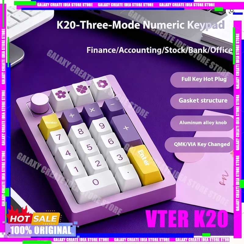 

VTER K20 Numeric Keypad Knob 2.4G Wireless Tri-Mode Custom Gasket RGB Hot Swap Support QMK VIA DIY Switch Mini Number Keyboard