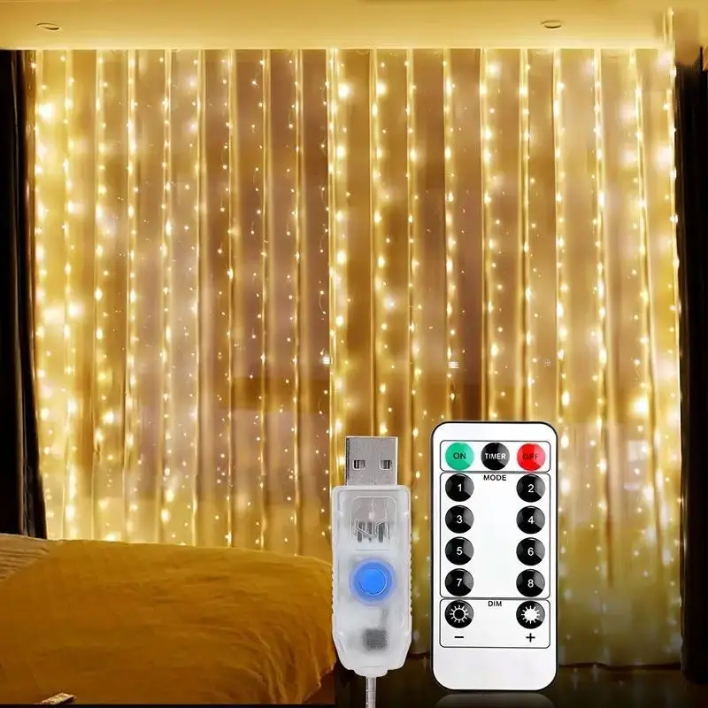 Guirxiété lumineuse LED avec télécommande, nouvel an, vacances de Noël, décoration de chambre à coucher, nickel é, éclairage de rideau, 2025