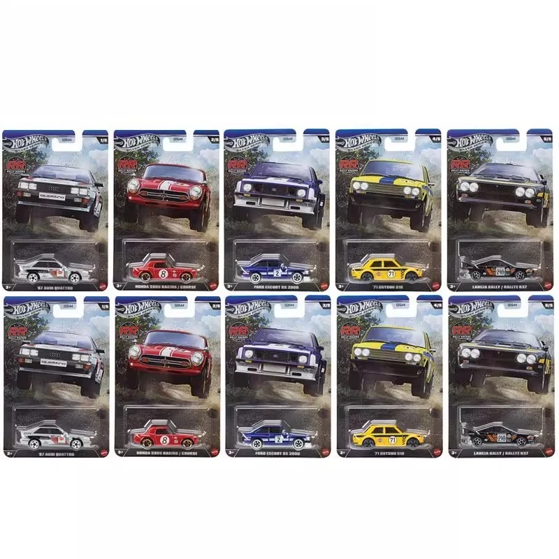 Genuino Hot Wheels coche Rally Racers niños juguetes 1/64 Diecast Audi Honda Ford Datsun Lancia Rally modelo vehículo plata serie regalo