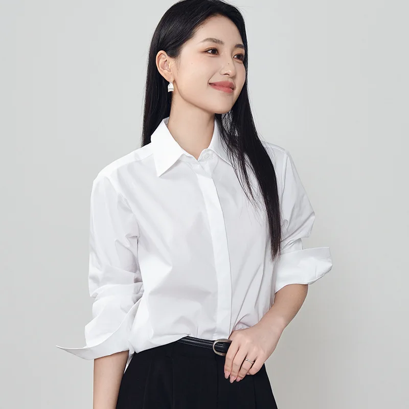 

2026 Summer Korean Style Black White Office Ladies Shirt New Women's Shirts Casual Long Sleeve Turndown Collar Career OL Blouses