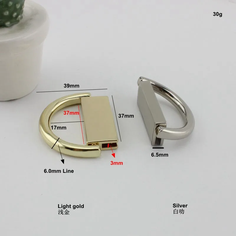 4-20pcs 37mm Light gold metal fitting hardware handbag/bag's tassel cap clasp square buckle screw connector bag hanger