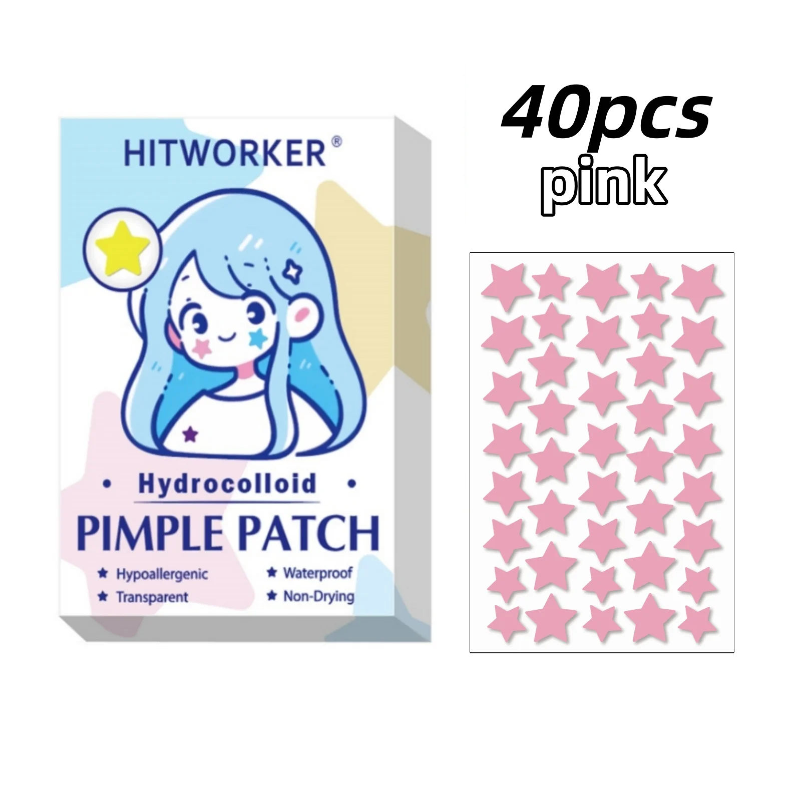 40pcs Colorful Star Hydrocolloid Acne Patches Invisible Scar Repair Waterproof Breathable For Girls