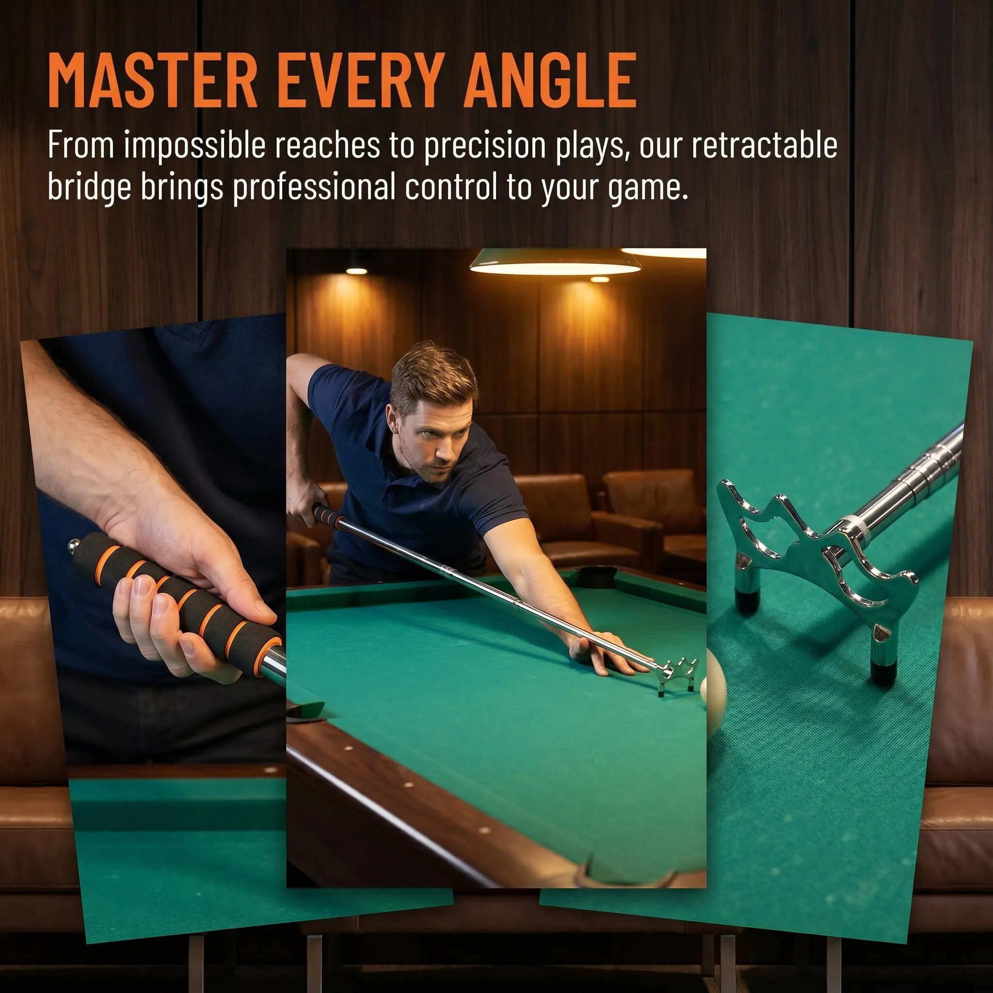 Retractable Billiards Cue Bridge Stick Detachable Head Telescoping ...