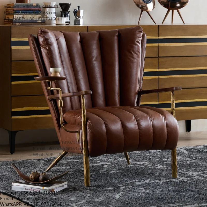 

Nordic medieval hand-forged wrought iron leather single sofa chair vintage oil wax casual