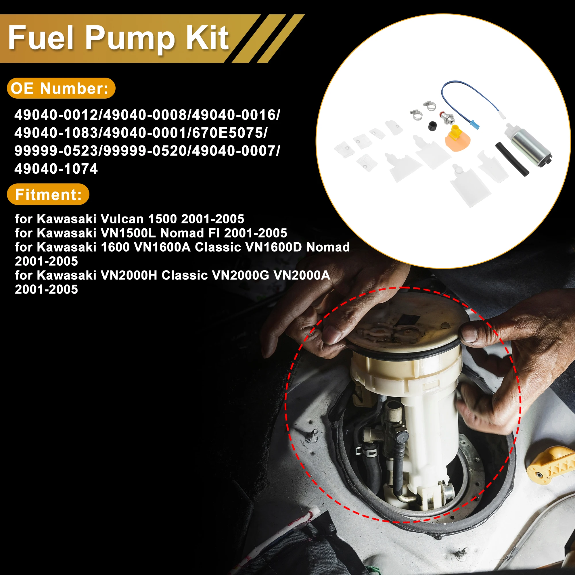 

X Autohaux Fuel Pump for Kawasaki Vulcan 1500 2001-2005 Metal Replaces 49040-0012