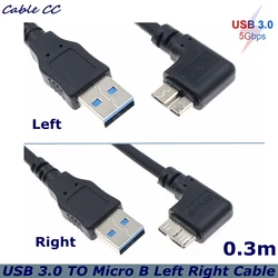 0.3m USB 3.0 Type A to USB3.0 Micro B 90 Degree Male Adapter Cable Data Sync for External Hard Drive Disk HDD Hard Drive Cable