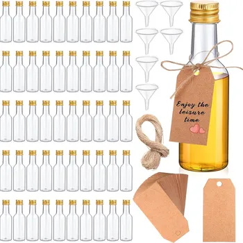 1.7oz Plastic Spirit Bottles Mini Liquor Bottles Set, Mini Plastic Alcohol Shot Bottles with Caps, Funnels, Kraft Labels for Party