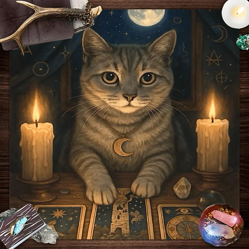 

VIKAMA 2/4 шт. скатерть для гадания с лунным разрезом серый кот Таро хрустальная звезда диаграмма для медитации комната алтарь эзотерические украшения