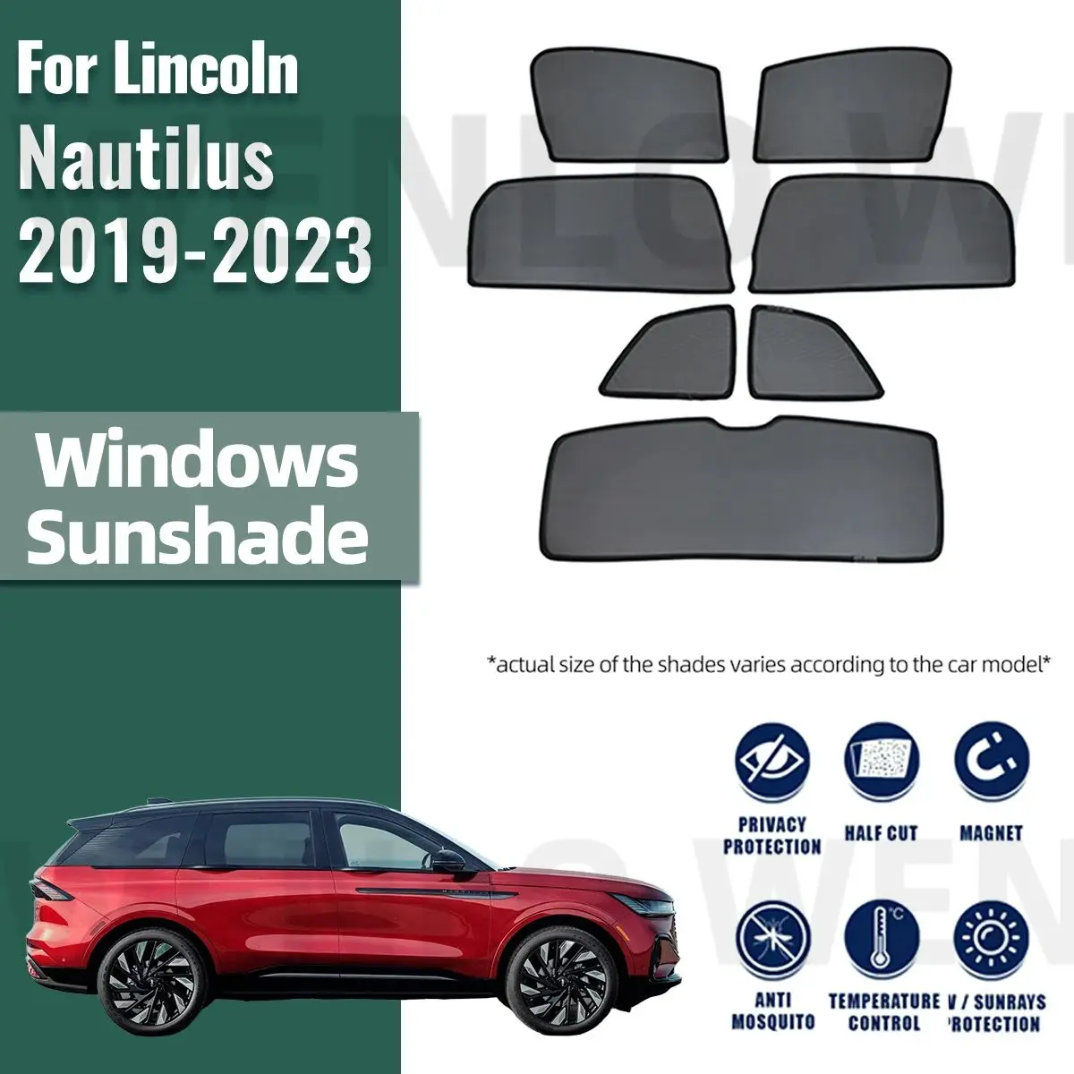 

For Lincoln Nautilus 2019-2023 Car Sunshade Shield Magnetic Front Windshield Frame Curtain Rear Side Window Sun Shades Visor