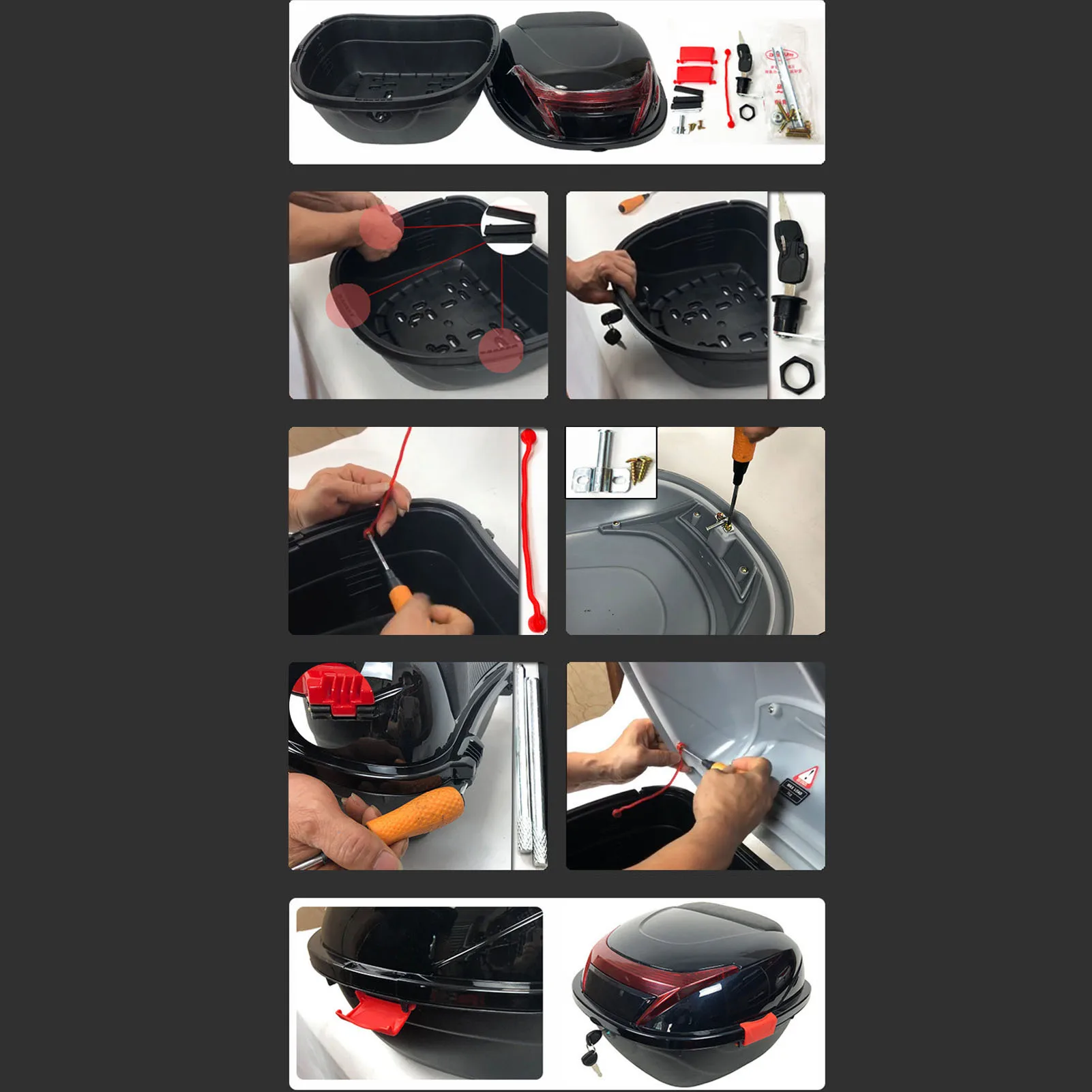 High Strength Motorcycle Rear Top Box Motorbike Tail Trunk Storage Case Waterproof Lockable Electric Bike Motor Tail Box