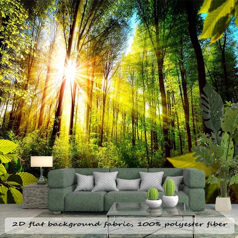 1PC Sunlight Forest View Art Print Backdrop Banner, Bedroom Living Room Photo Background, Polyester, Home Decor, Wall Art