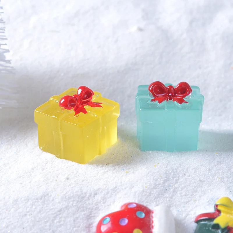 Christmas Luminous Gift Box Figurines DIY Decoration Micro Landscape Xmas Creative Luminous Small Figurines & Miniatures